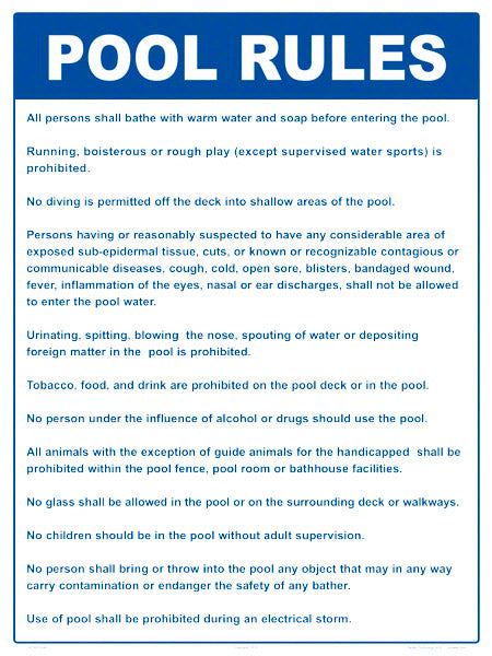 Connecticut Pool Rules Sign - 18 x 24 Inches on Heavy-Duty Aluminum