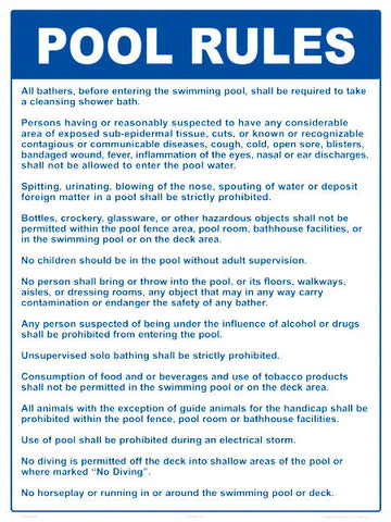 Idaho and Iowa Pool Rules Sign - 18 x 24 Inches on Styrene Plastic