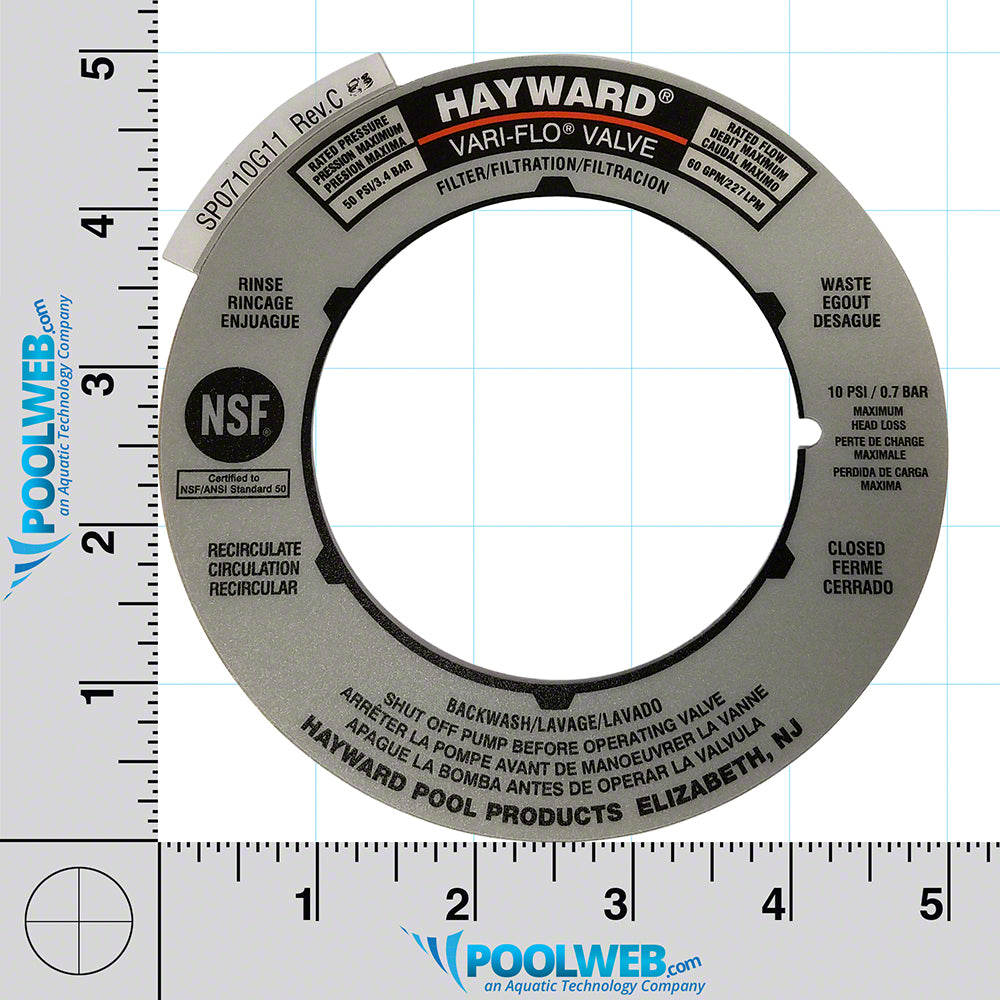 Custom Valve Position Label SPX0710G - SP710 Vari-Flo Valve Position Label Plate - 1-1/2 Inch - Hayward