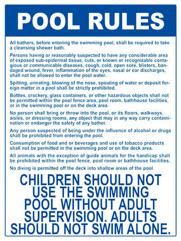 North Carolina Pool Rules Sign - 18 x 24 Inches on Heavy-Duty Aluminum