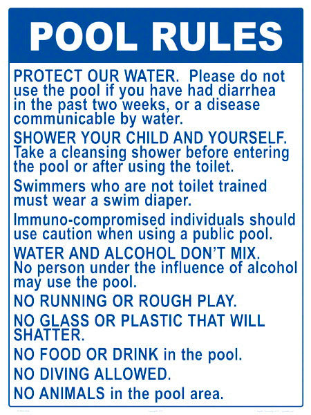 Oregon Pool Rules for No Diving Pools Sign - 18 x 24 Inches on Styrene Plastic