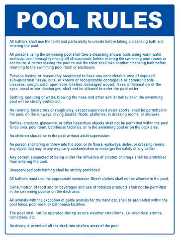 Michigan Pool Rules Sign - 18 x 24 Inches on Styrene Plastic