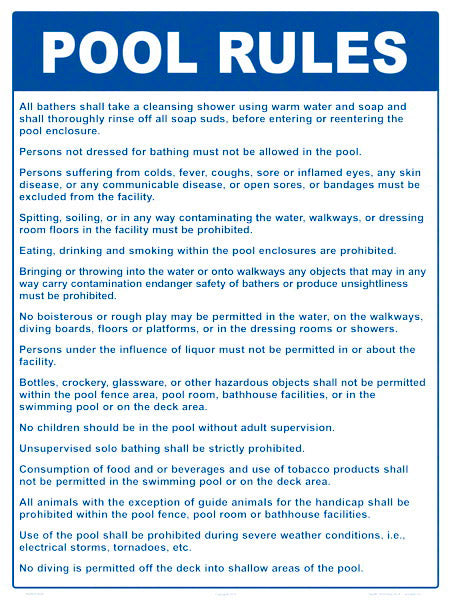 Nevada Pool Rules Sign - 18 x 24 Inches on Styrene Plastic