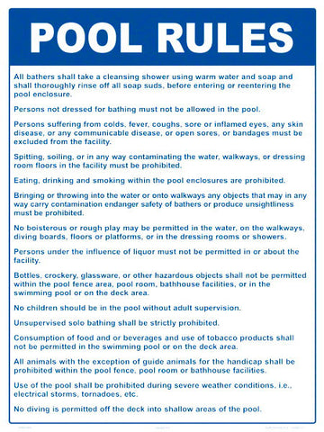 Nevada Pool Rules Sign - 18 x 24 Inches on Heavy-Duty Aluminum
