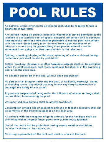 Ohio Pool Rules Sign - 18 x 24 Inches on Heavy-Duty Aluminum