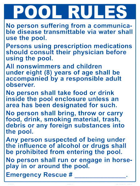 Wyoming Pool Rules Sign - 18 x 24 Inches on Heavy-Duty Aluminum (Customize or Leave Blank)