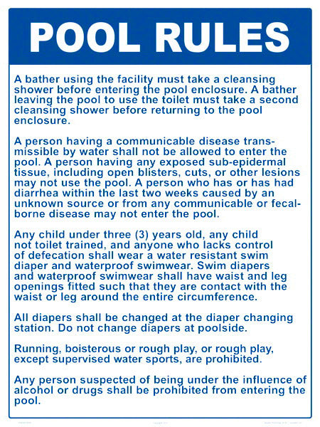 Utah Pool Rules Sign - 18 x 24 Inches on Styrene Plastic