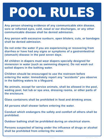 New Jersey Pool Rules Sign - 18 x 24 Inches on Heavy-Duty Aluminum