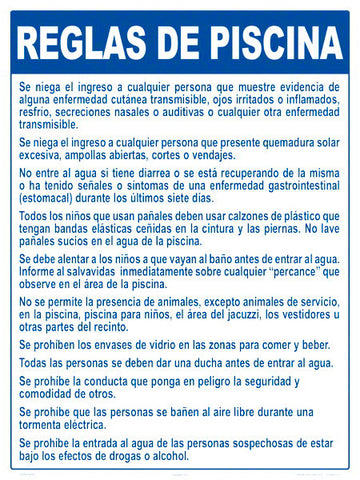 New Jersey Pool Rules Sign in Spanish - 18 x 24 Inches on Styrene Plastic