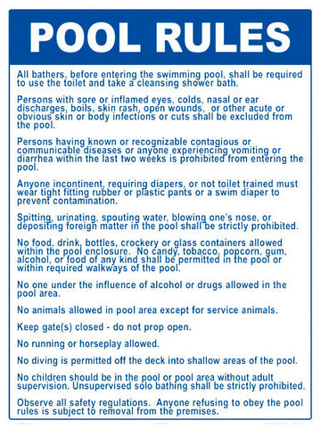 Arizona Pool Rules Sign - 18 x 24 Inches on Styrene Plastic