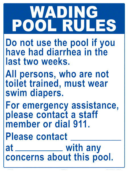 Oregon Wading Pool Rules Sign - 18 x 24 Inches and printed on Heavy-Duty Aluminum (Customize or Leave Blank)