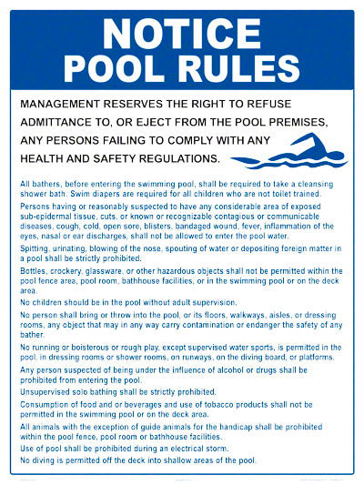 Pool Rules Style C Sign - 18 x 24 Inches on Heavy-Duty Aluminum