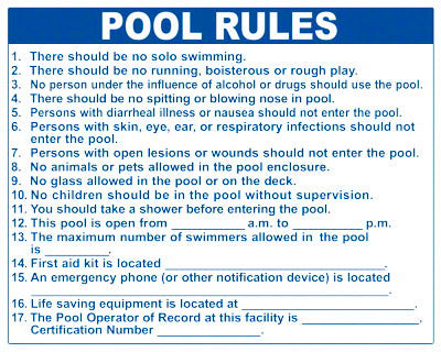 South Carolina Pool Rules Sign - 30 x 24 Inches on Styrene Plastic (Customize or Leave Blank)