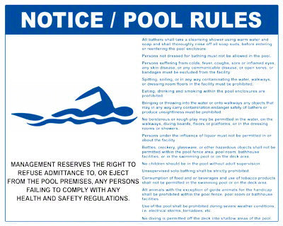 Nevada Pool Rules With Graphic Sign - 30 x 24 Inches on Styrene Plastic