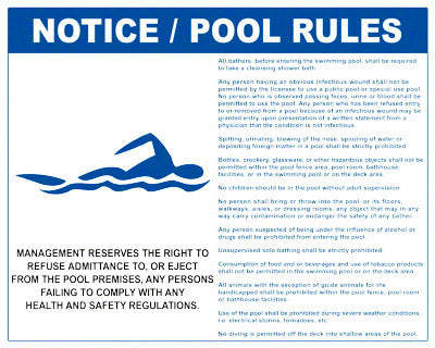 Ohio Pool Rules With Graphic Sign - 30 x 24 Inches on Styrene Plastic