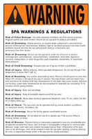 Spa Warnings and Regulations Sign - 12 x 18 Inches on Styrene Plastic