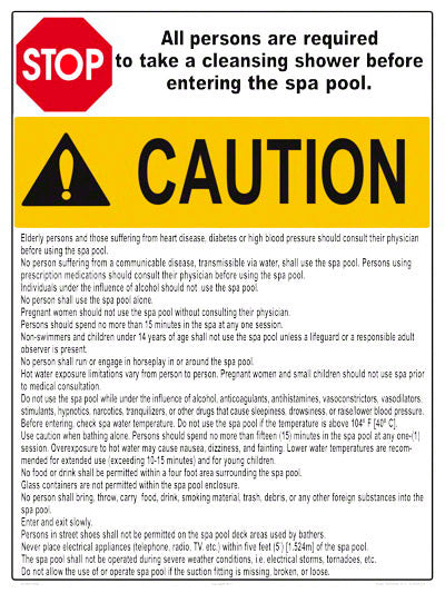 Oregon Spa Rules Stop Caution Sign - 18 x 24 Inches on Heavy-Duty Aluminum