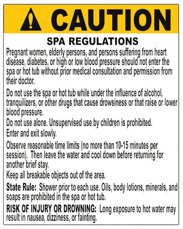 North Carolina Spa Regulations Caution Sign - 24 x 30 Inches on Heavy-Duty Aluminum