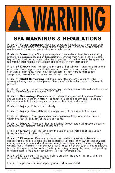 Illinois Spa Warnings and Regulations Sign - 12 x 18 Inches on Heavy-Duty Aluminum
