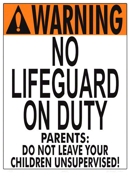 DC and Oregon No Lifeguard (For Wading Pool) - 18 x 24 Inches on Styrene Plastic