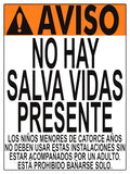 Nevada No Lifeguard Warning Sign in Spanish (14 Years and Under) - 18 x 24 Inches on Heavy-Duty Aluminum