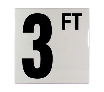 3 FT Ceramic Smooth Tile Depth Marker 6 Inch x 6 Inch with 5 Inch Lettering