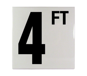 4 FT Ceramic Smooth Tile Depth Marker 6 Inch x 6 Inch with 5 Inch Lettering
