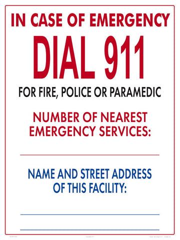 Emergency 911 Sign With Facility Location - 18 x 24 Inches on Heavy-Duty Aluminum (Customize or Leave Blank)