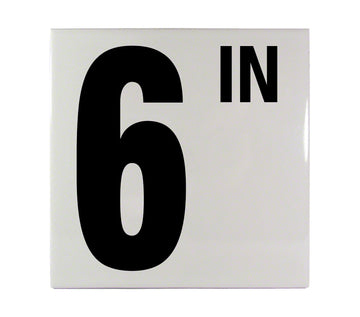 6 IN Ceramic Smooth Tile Depth Marker 6 Inch x 6 Inch with 5 Inch Lettering