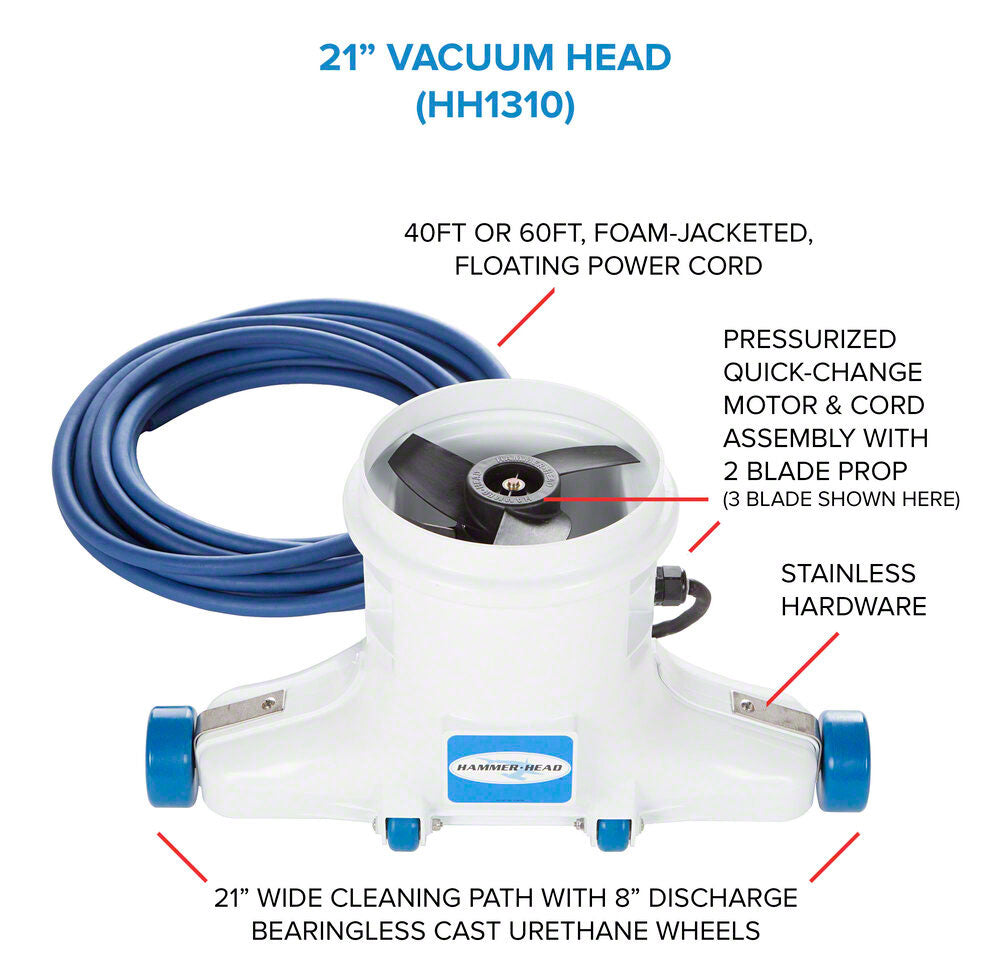 Hammerhead Vacuum Head 21 Inch Complete With 60 Foot Cord, Motor, Prop and One Debris Bag HH1310-60