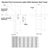 5-Step 35 Inch Wide Standard Plus Commercial Ladder 1.90 x .065 Inch - Stainless Steel Treads