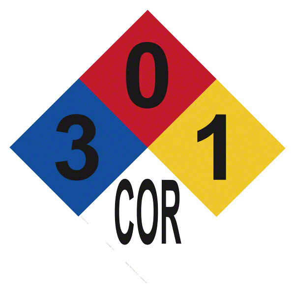 Corrosion (Hydrochloric Acid) Fire Diamond Sign - 12 x 12 Inches on Heavy-Duty Aluminum