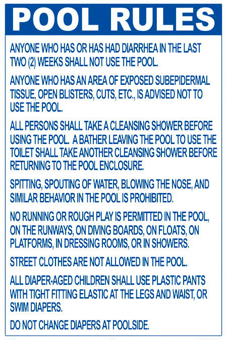 Indiana Pool Rules Sign - 24 x 36 Inches on Styrene Plastic