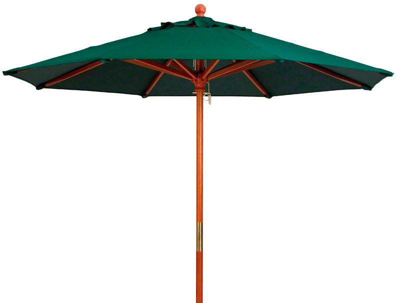 Market Umbrella - 9 Foot Diameter - Wooden Pole - Forest Green
