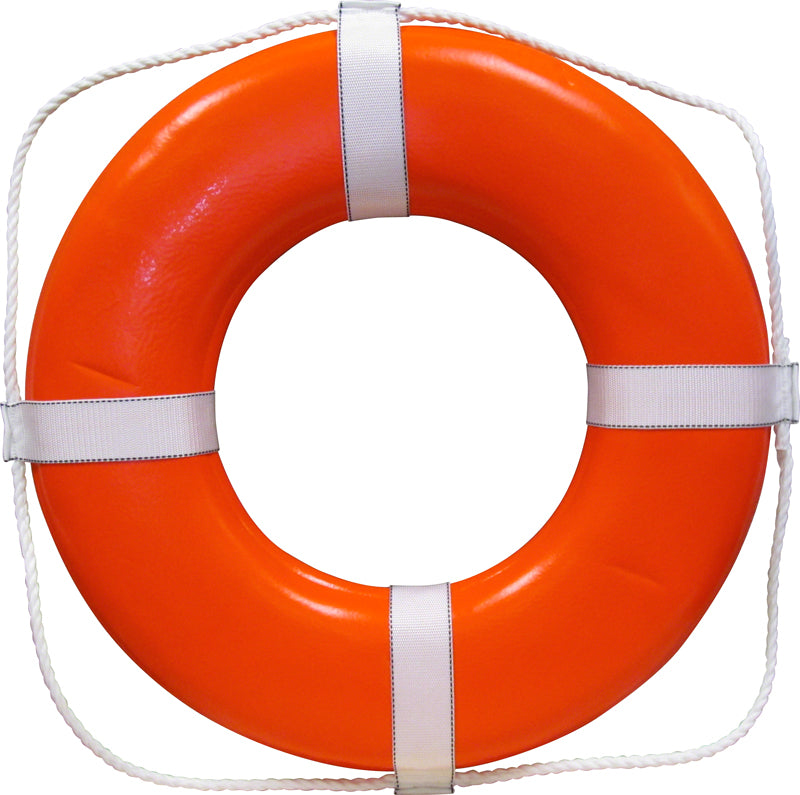 USCG Solid Foam 20 Inch Life Ring Buoy With Webbing - Orange