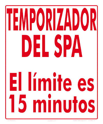Spa Timer Sign in Spanish - 10 x 12 Inches on Styrene Plastic