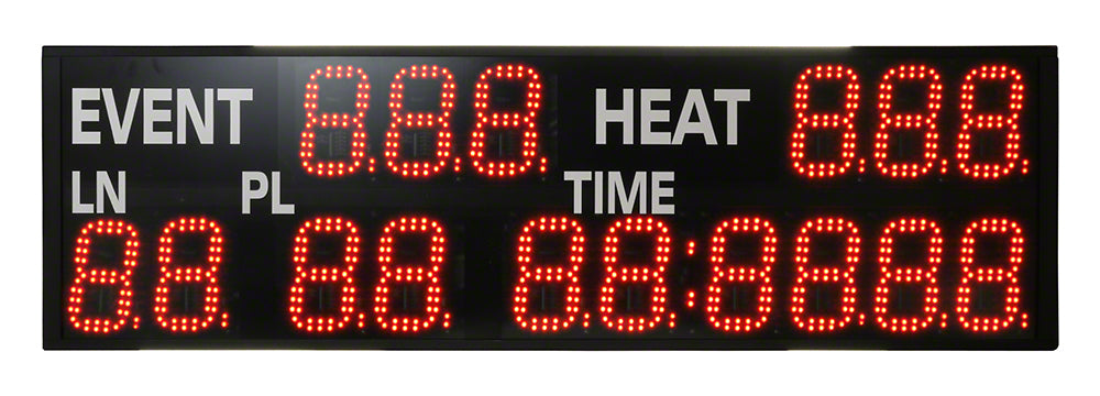 Two-Line Mini LED Scoreboard Displays Event/Heat and Lane/Place/Time