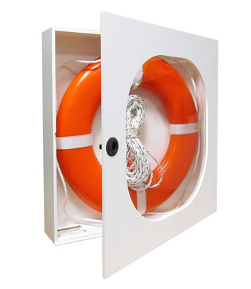 Safety Station Cabinet Equipped With 20 Inch USCG Life Ring Buoy and Throw Line - Orange