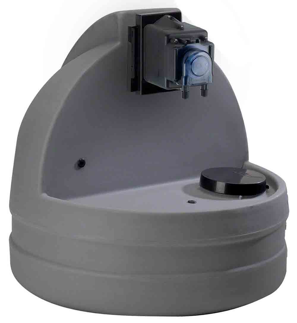 7.5 Gallon Gray Chemical Tank With Econ T Series Pump - 2.5 GPD 25 PSI 120 Volt 6 Foot Cord - 1/4 Inch Standard Tubing