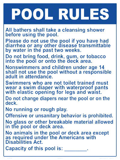 Montana Pool Rules Sign - 18 x 24 Inches on Styrene Plastic (Customize or Leave Blank)