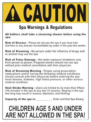 Montana Spa Warnings and Regulations Sign - 18 x 24 Inches on Styrene Plastic (Customize or Leave Blank)