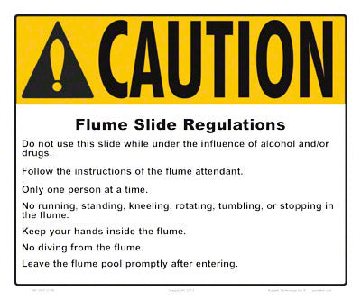 Montana Flume Slide Regulations Caution Sign - 12 x 10 Inches on Styrene Plastic