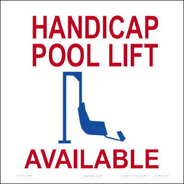 Handicap Pool Lift Available Window Sign - 6 x 6 Inches on Window Static Cling Material