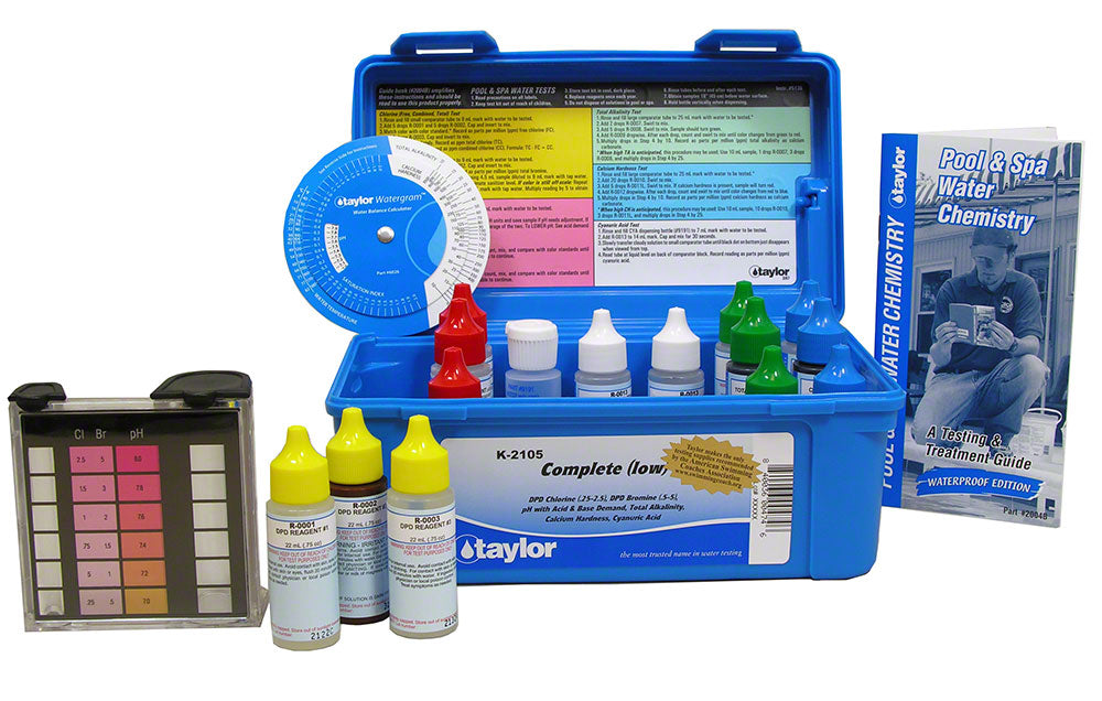 Taylor Complete DPD Chlorine/Bromine, pH, Alkalinity, CYA (DPD Lo-Range) Test Kit .75 Oz. - K-2105