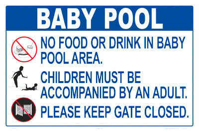 Baby Pool Rules Sign With Graphics - 18 x 12 Inches on Heavy-Duty Aluminum
