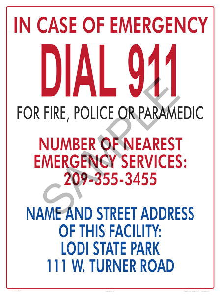 Emergency 911 Sign With Facility Location - 18 x 24 Inches on Styrene (Customize or Leave Blank)