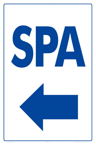 Spa Arrow Left Sign - 12 x 18 Inches on Styrene Plastic