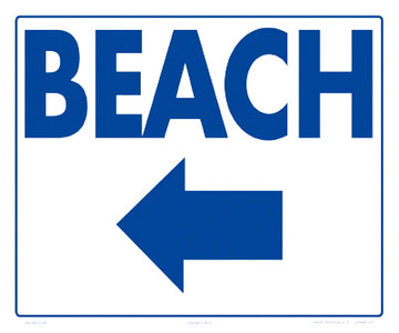Beach Arrow Left Sign - 12 x 10 Inches on Styrene Plastic