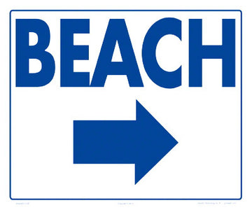 Beach Arrow Right Sign - 12 x 10 Inches on Styrene Plastic