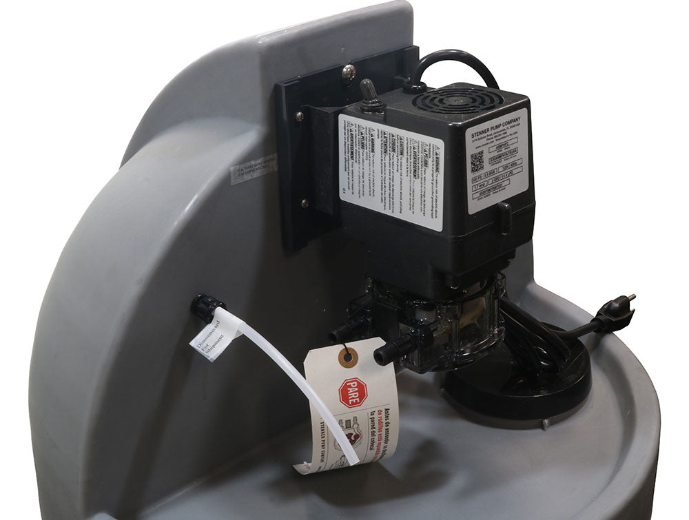 30 Gallon Gray Chemical Tank With 45MPHP2 Model Fixed Pump - 100 PSI 3 GPD 120 Volt - 1/4 Inch Standard Tubing